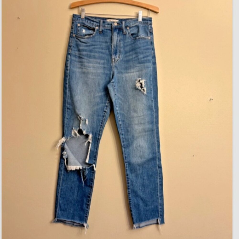 Madewell Women's High Rise Slim Boyjean Denim Pants Distressed Size 28
